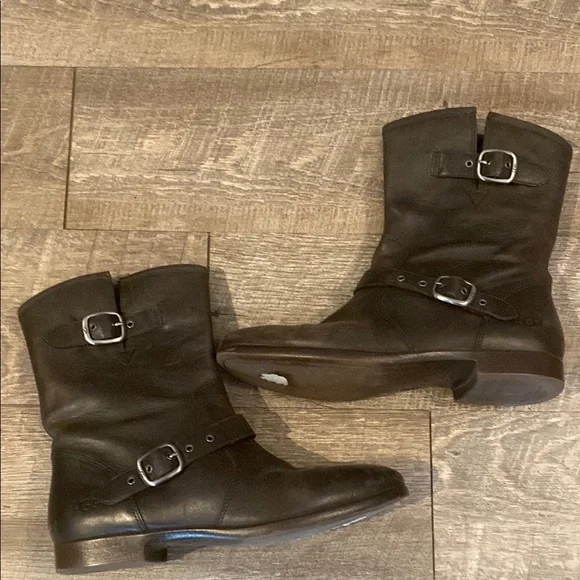 UGG Brown Leather MOTO Boots with Buckle Straps - Picture 10 of 16